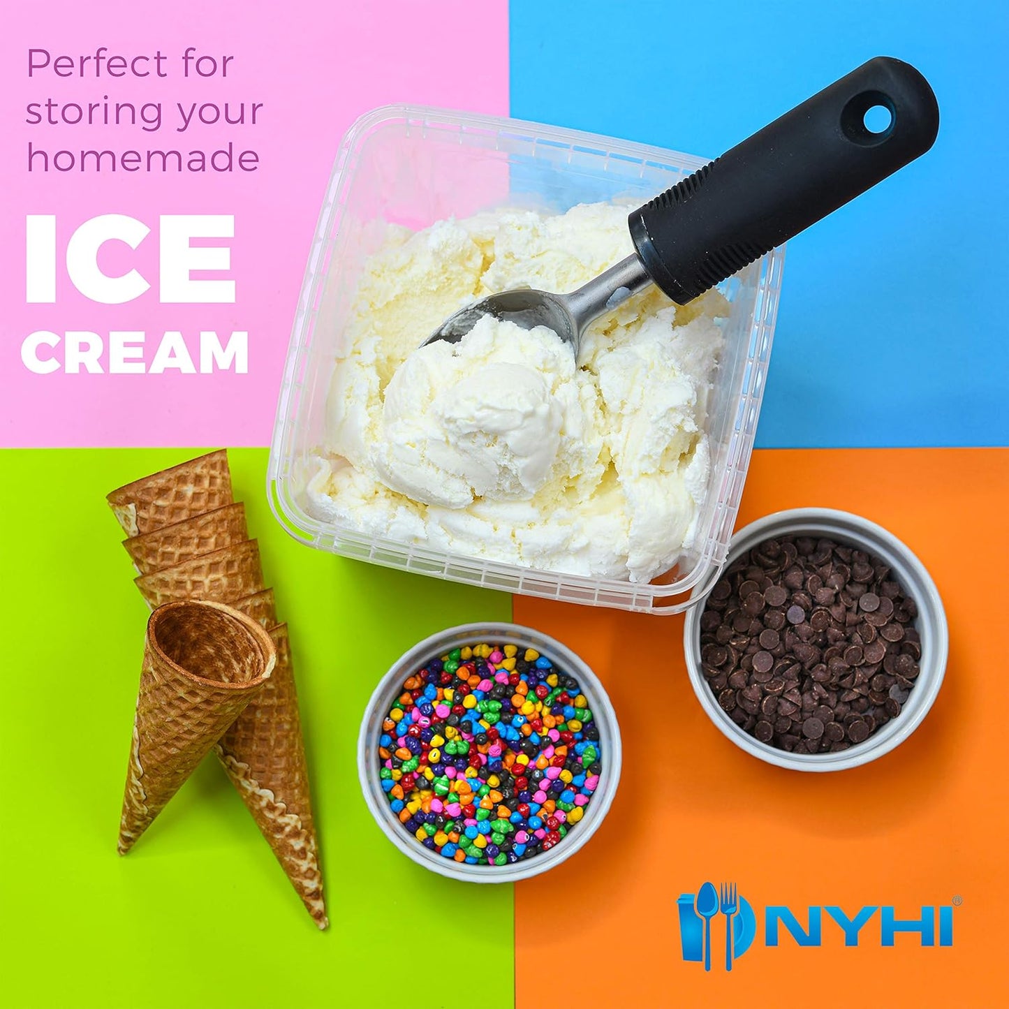 NYHI 64 oz 20 Large Pack Square Clear Deli Containers with Lids Disposable BPA Free Plastic Food Storage Containers with Lids Airtight for Meal Prep Take Out Kitchen