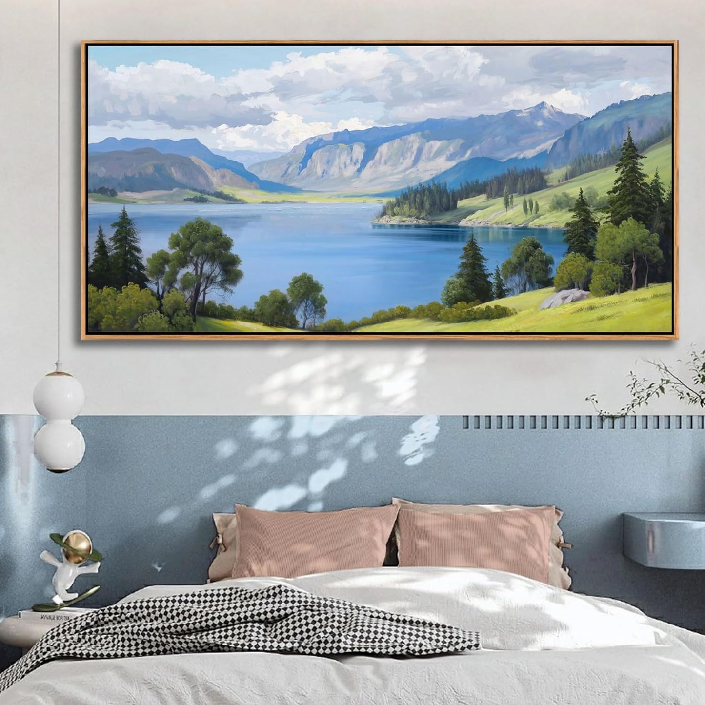 Landscape Wall Art for Living Room - with Mountain and Lake Scenery Pictures Wall Decor Large Canvas Wall Art, Forest and Nature Wall Decor for Bedroom, Green Artwork Prints for Above Bed 29×58IN
