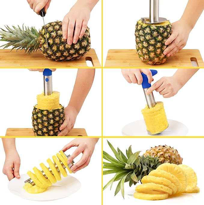 Zulay Kitchen Stainless Steel Pineapple Corer & Slicer + Eye Removal Tool – Heavy Duty Pineapple Cutter with Reinforced Blade – Effortless Pineapple Core Remover & Slicer - Royal Blue