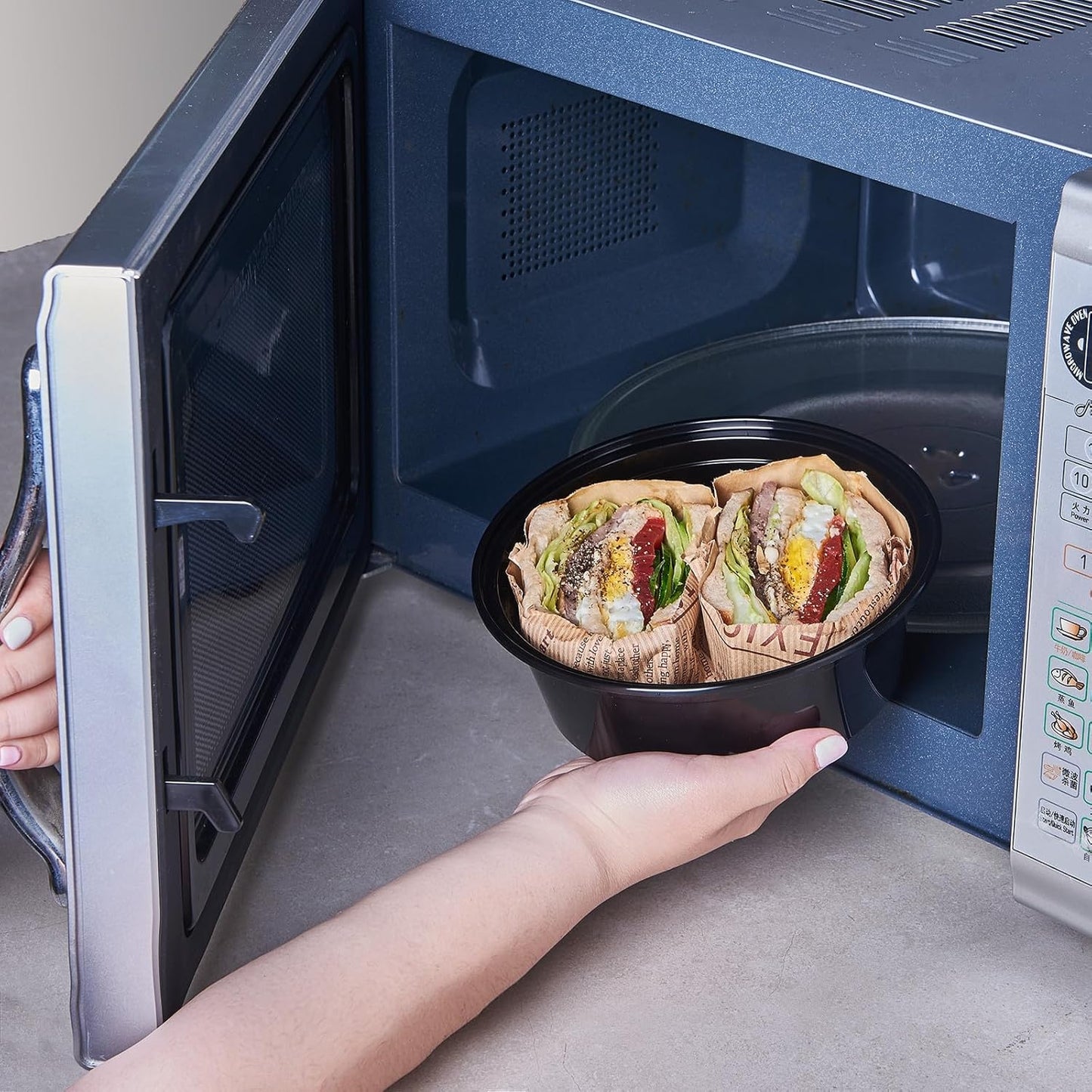 FULING 32 oz 150 ct Round Meal Prep Containers with Lids Plastic Food Storage Lunch Plan To Go Box Disposable Take Out Bowls Black BPA Free Reusable Durable Stackable Microwave Freezer Dishwasher Safe