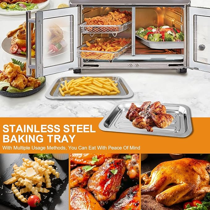 Air Fryer Grill Pan for Emeril Lagasse Dual Zone 360 Air Fryer Oven 25 QT Extra Large, 11.5''×6.7'' Steel Air Fryer Tray Accessories Grill Plate Crisper Plate Drip Pan Replacement Parts Rack