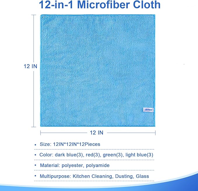 12Pcs Premium Microfiber Cleaning Cloth, Highly Absorbent Household Cleaning Supplies - for Kitchen Towels, Dish Cloths, Dust Rag