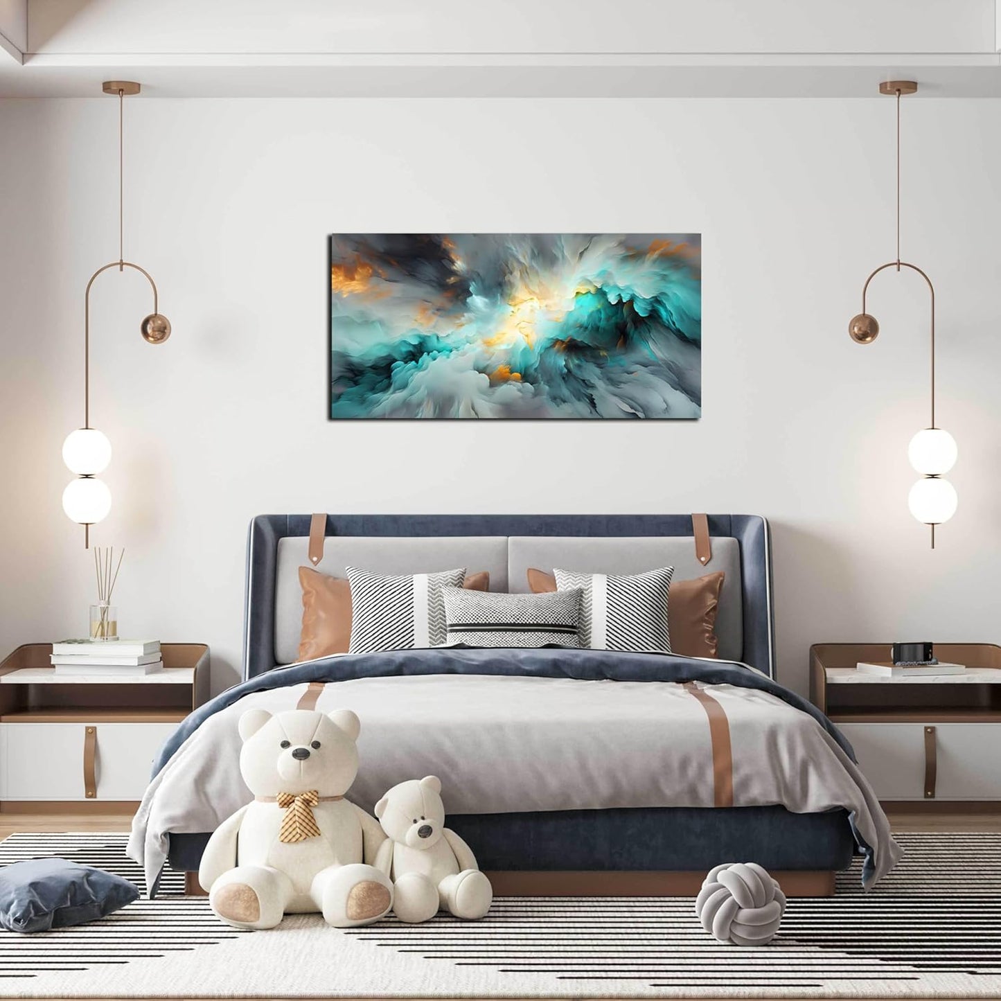 LAOTOART Abstract Posters Home Wall Decor for Living Room - Modern Teal Wall Art for Bedroom Office Decor Size 20" x 40"