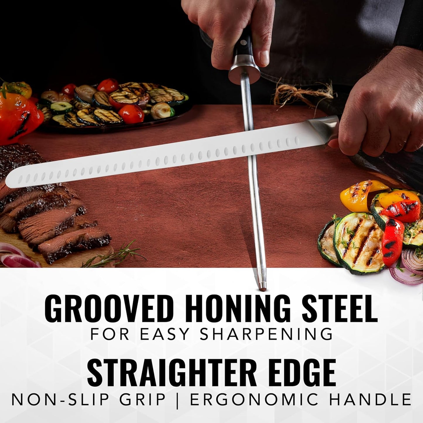 Cutluxe BBQ Knife Carving Set – 12" Brisket Knife & 10" Honing Rod, Butcher Knife Set for Meat Cutting – Ultra Sharp German Steel, Ergonomic Pakkawood Handles – Artisan Series