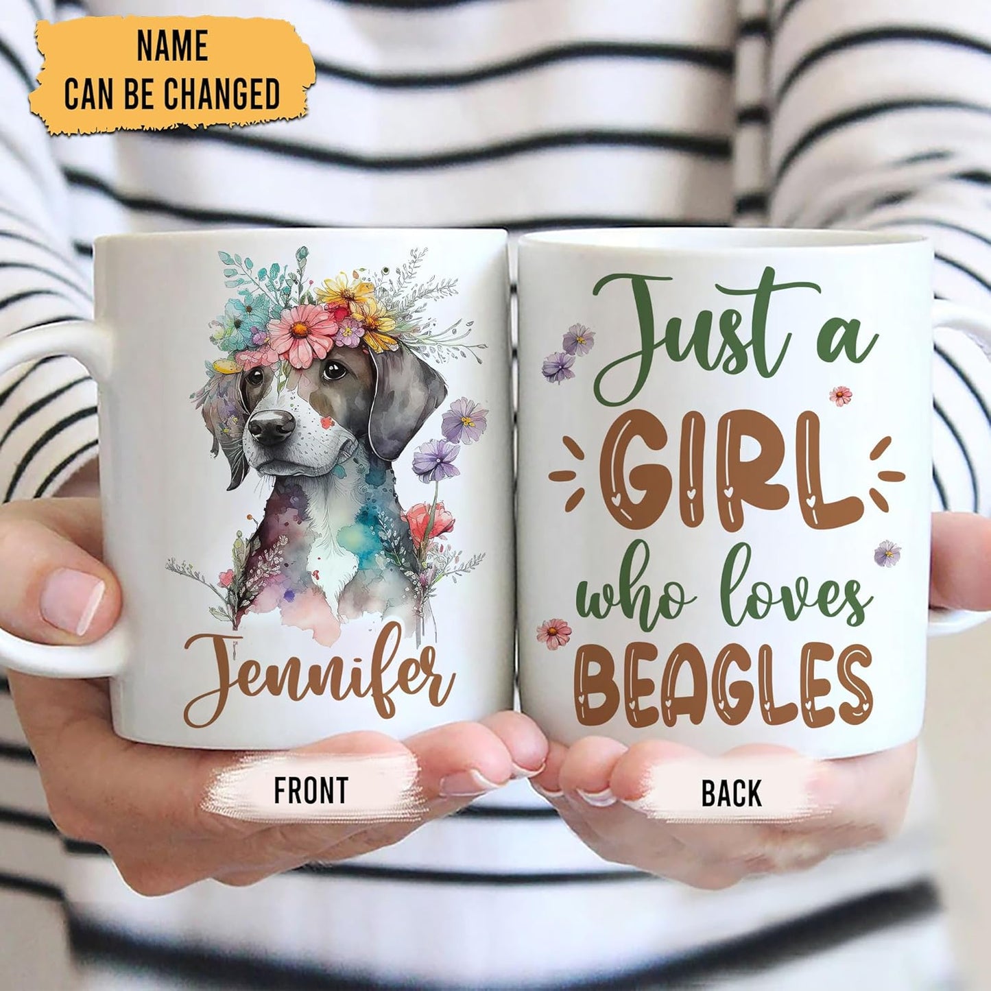 Hyturtle Personalized Gifts Dog Lover - Just A Girl Who Loves Beagles Custom Name Ceramic Coffee Mug Cup 11oz - Idea Cute Dog Lover Gifts For Women, Girl Daughter On Birthday, Christmas
