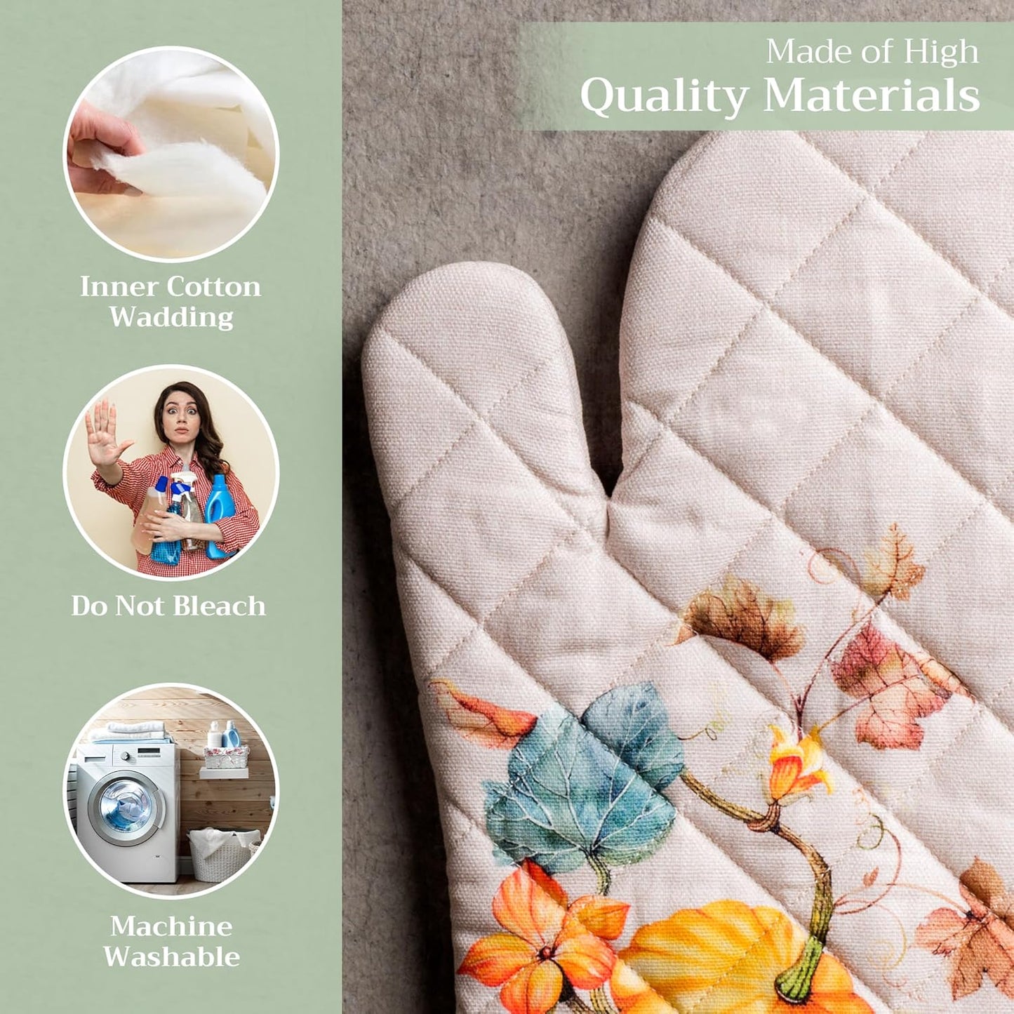 Maison d' Hermine Oven Gloves 100% Cotton Oven Mitt 7" x 13" with Loop Heat Resistant BBQ Cooking Gloves for Thanksgiving Christmas Decorations Baking Handling Hot Pans (Pack of 1, Potiron)