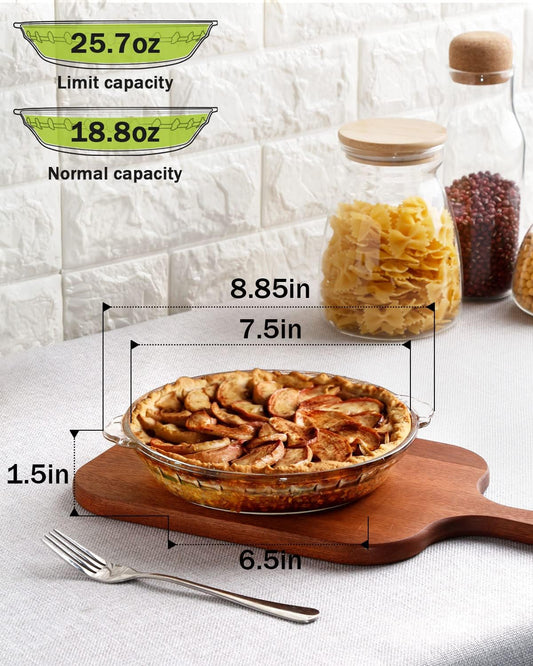 ZYER Small Pie Plate Easy Grab for 1~2, 18.8oz Glass Pie Pan with Handles, Pie Baking Pan, Glass Pie Dish for Baking, 7.5 Inch