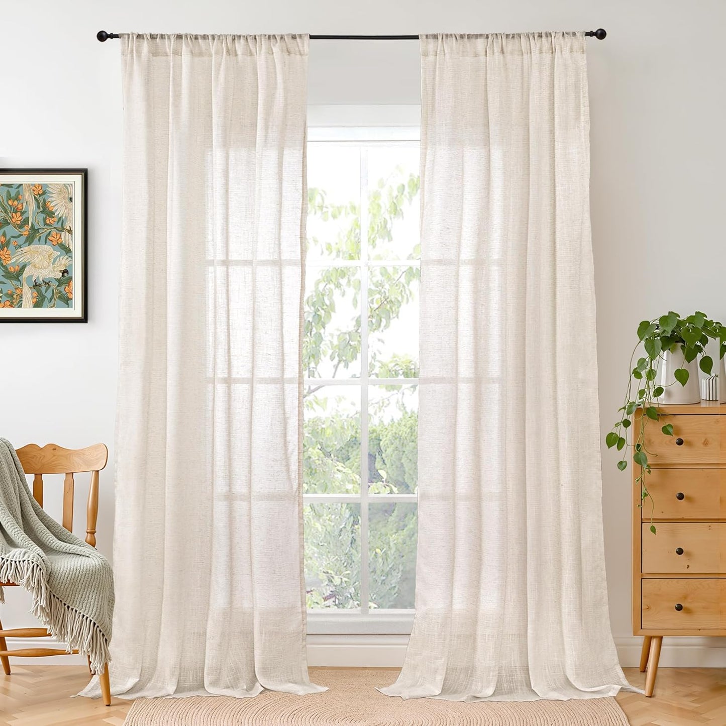 BGment Oatmeal Linen Curtains 84 Inch Length for Living Room, Lightweight Window Drapes Rustic Country Textured with Rod Pocket for Farmhouse Bedroom, 2 Panels Set, Each 42 Inch Wide