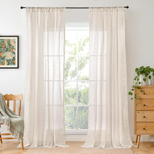 BGment Oatmeal Linen Curtains 84 Inch Length for Living Room, Lightweight Window Drapes Rustic Country Textured with Rod Pocket for Farmhouse Bedroom, 2 Panels Set, Each 42 Inch Wide