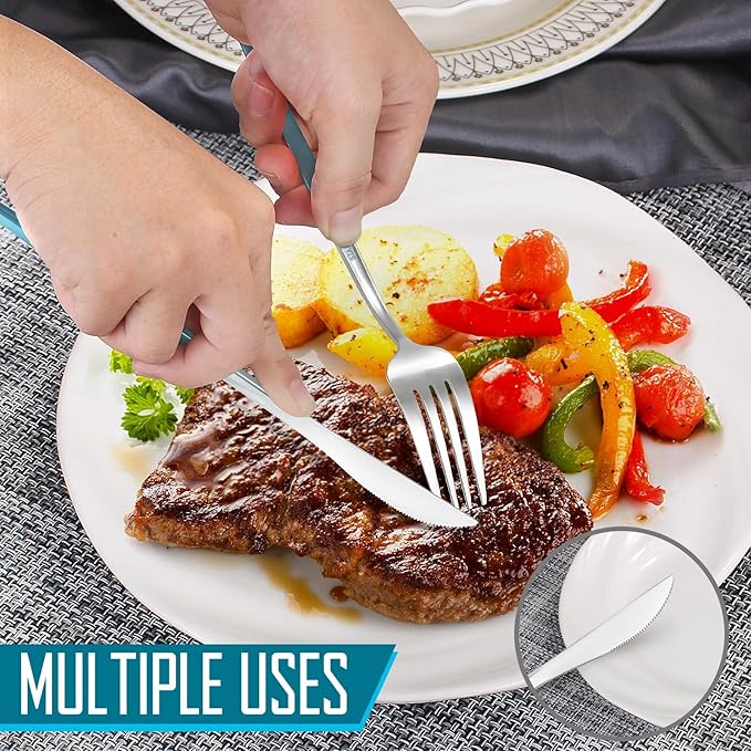 Gradient Blue Silverware Set, 20 Piece Stainless Steel Flatware Set, Kitchen Utensil Set include Knife/Fork/Spoon,Cutlery Service for 4,Mirror Polished