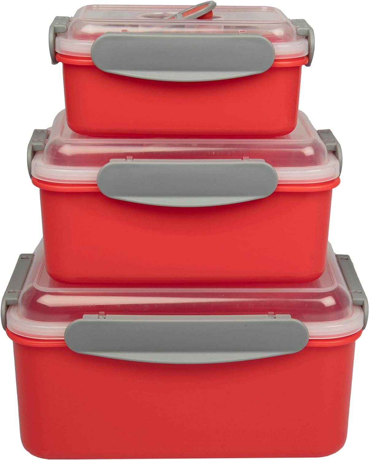 Microwave Food Storage Containers- Set of 3 Nesting Microwave Cookware Meal Prep Containers w Locking Steam Vent Lids- BPA Free, Fridge and Freezer Safe