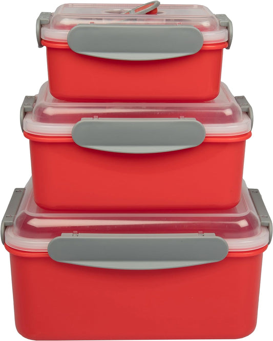 Microwave Food Storage Containers- Set of 3 Nesting Microwave Cookware Meal Prep Containers w Locking Steam Vent Lids- BPA Free, Fridge and Freezer Safe