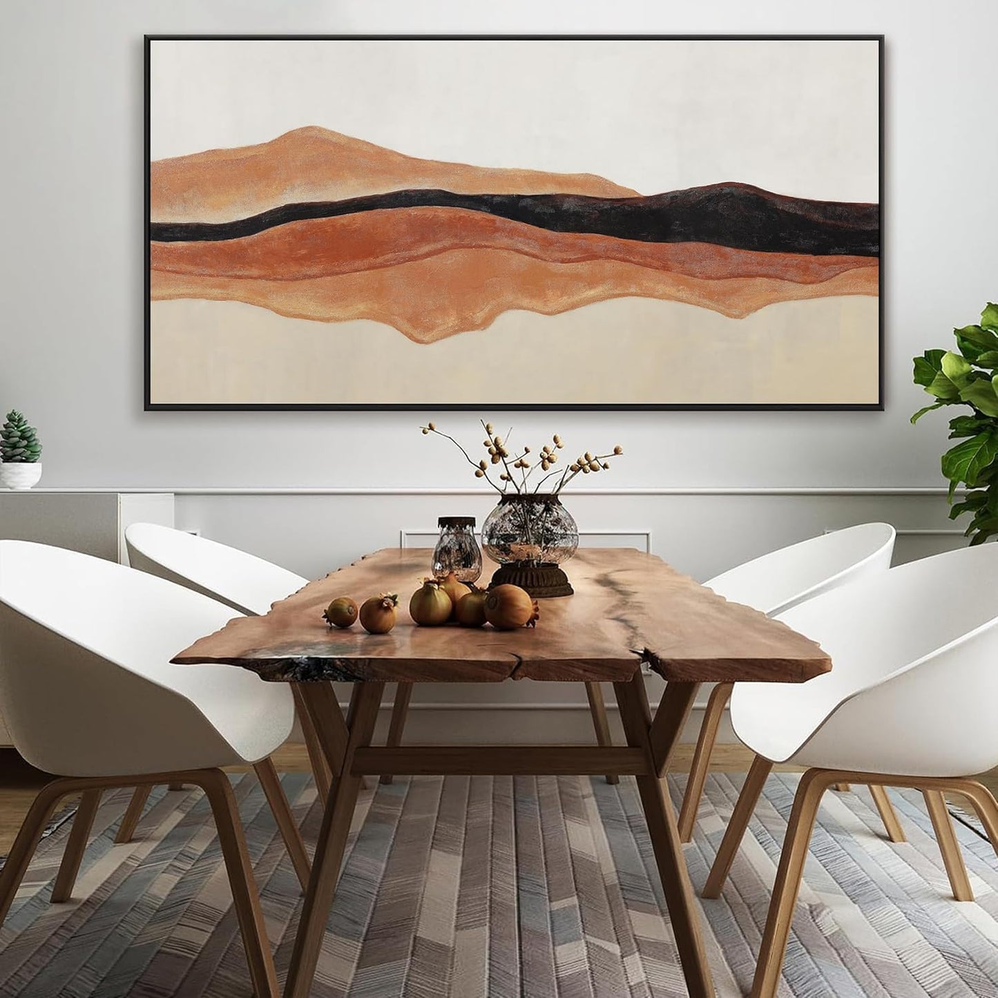 QSQ Large Abstract Wall Art For Living Room Decor Red Brown White Wall Art Painting Prints Minimalist Abstract Art Canvas Art Wall Decor Pictures For Bedroom Kitchen Office 29" × 58" Whit Framed