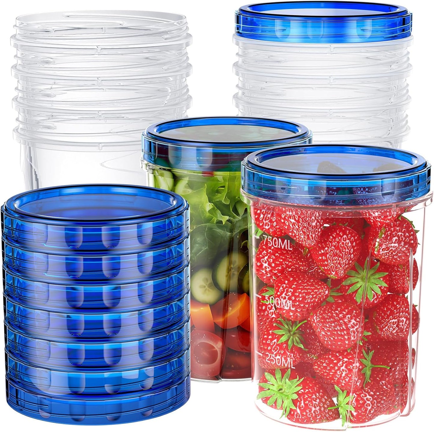 [10 Pack-32 OZ] Food Storage Containers, Small Plastic Containers with Twist Top Lids, Airtight Freezer Storage Containers with Lids, Reusable Soup Containers for Meal Prep, Lunch, Leftovers, Salad