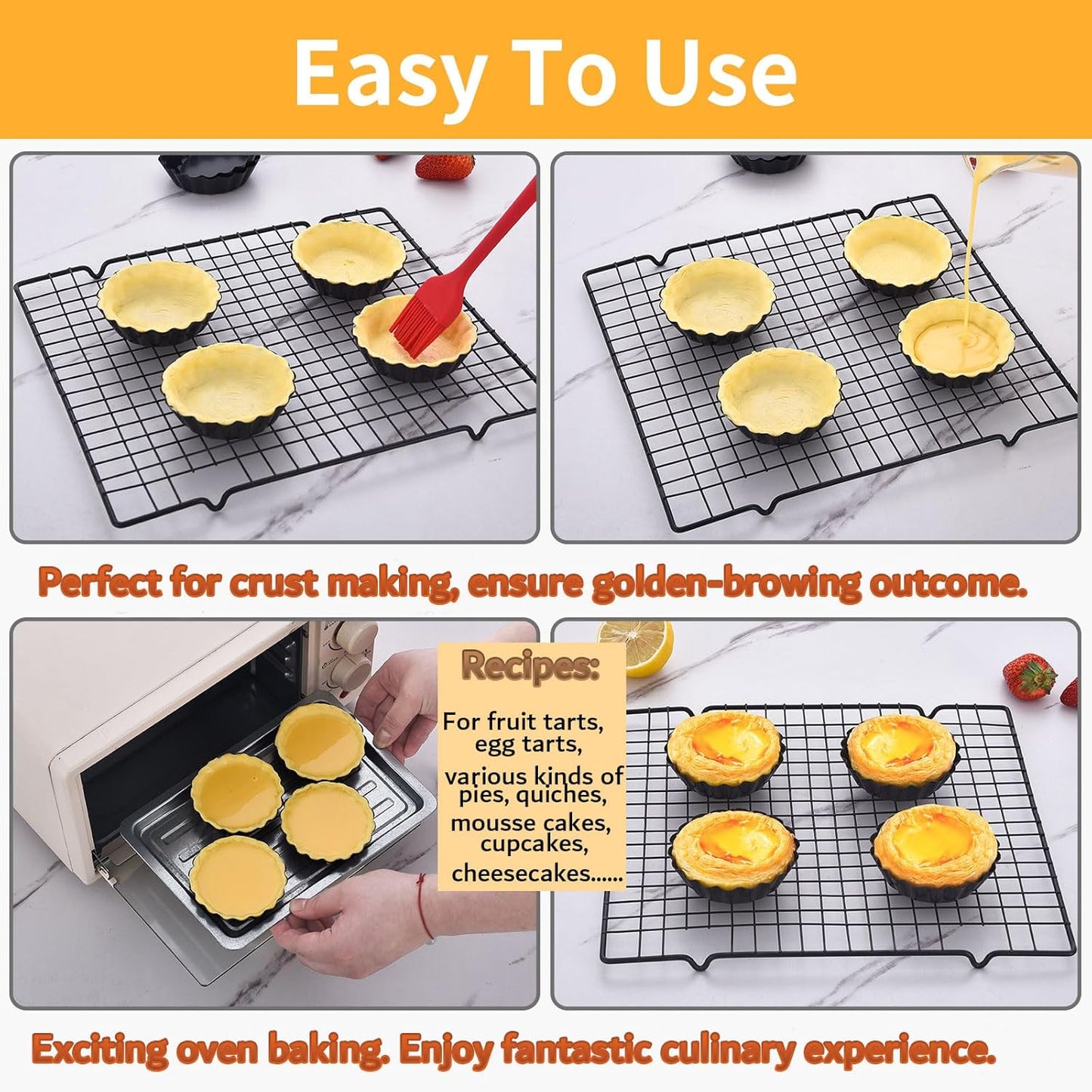 DATANYA 16 Pack Mini Tart Pans 4 Inch with Removable Bottom Round Nonstick Quiche Pan, Heavy Duty Fluted Side Tart Molds for Pies, Mousse Cakes, Dessert Baking