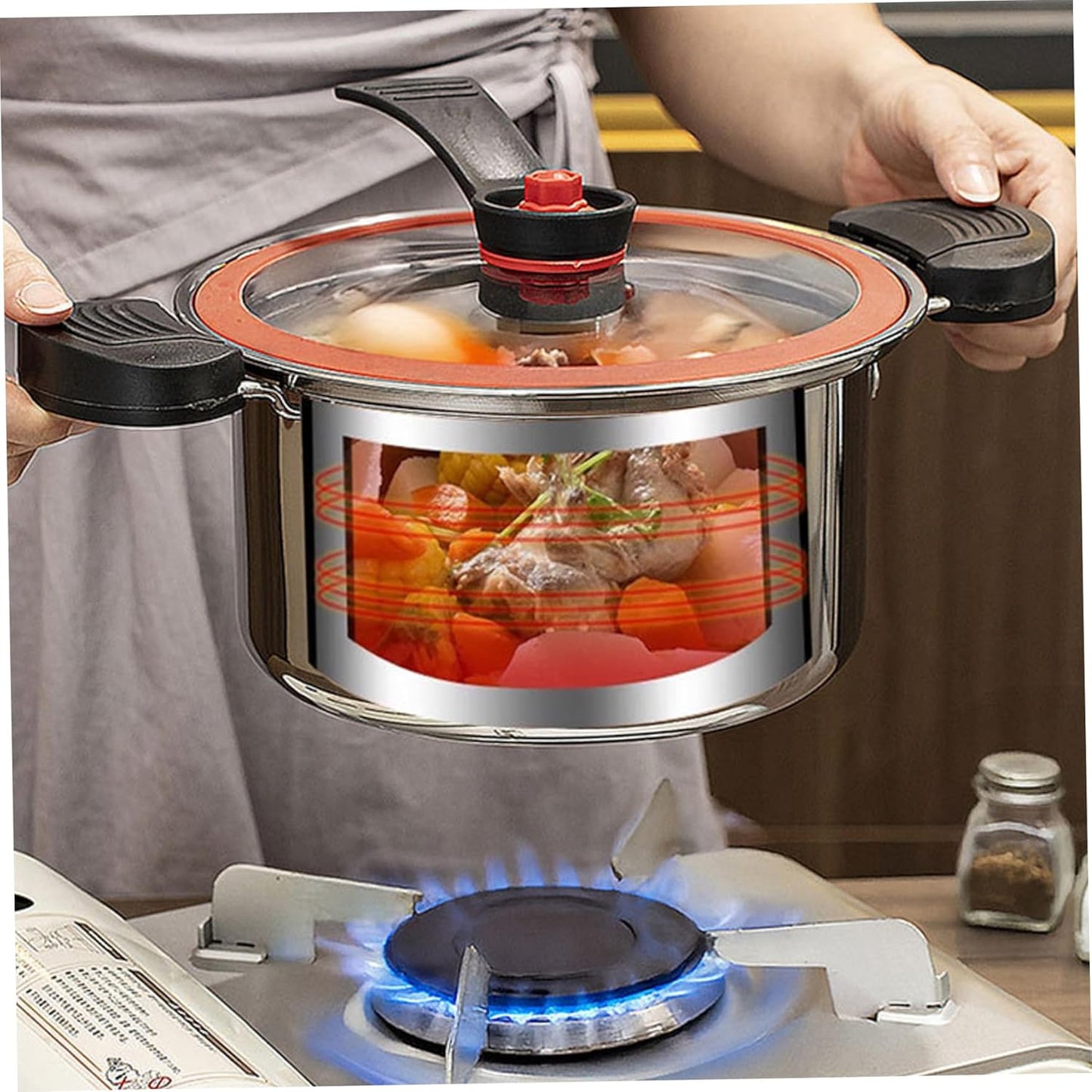 3.5L Stainless Steel Mini Pressure Cooker with Locking Handles & Glass Lid, Non‑Stick Micro Stock Pot for Gas, Induction & Electric Stove, Stew & Soup Maker.