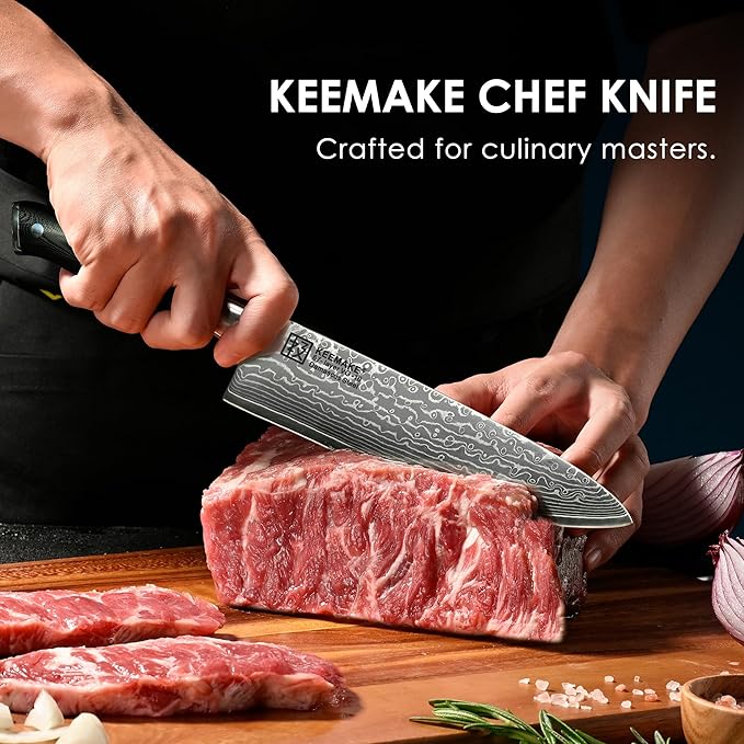 KEEMAKE Damascus Chef Knife, 8 Inch Kitchen Knife, 67 Layers Damascus Knife Professional Kitchen Knives with Japanese VG10 Core, Sharp Chefs Knives with Ergonomic G10 Handle