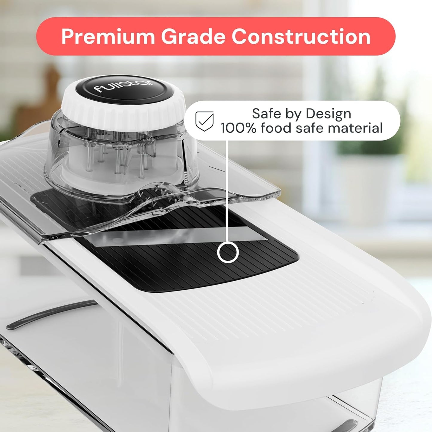 Fullstar Mandoline Slicer for Kitchen, Fruit Cutter, Cheese Grater, Cucumber Slicer, Veggie Spiralizer, Food Cutter & Kitchen Gadgets with Safety Glove (6 in 1, Clear)