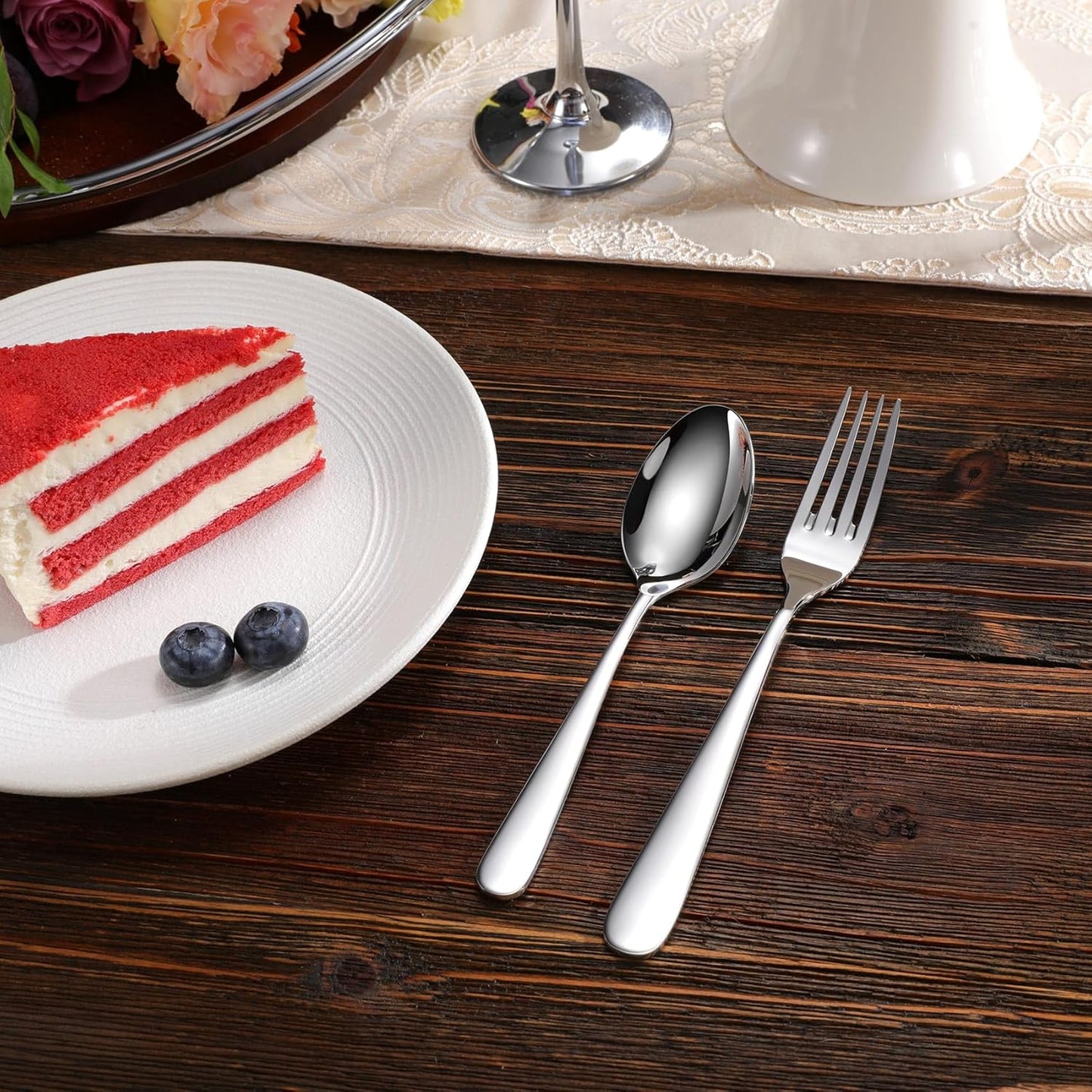 KEAWELL Premium Louise Forks, Set of 4, 18/10 Stainless Steel, Forks Silverware with Round Edge, Exceptional Mirror Finish, Dishwasher Safe (7.3" Salad Fork)