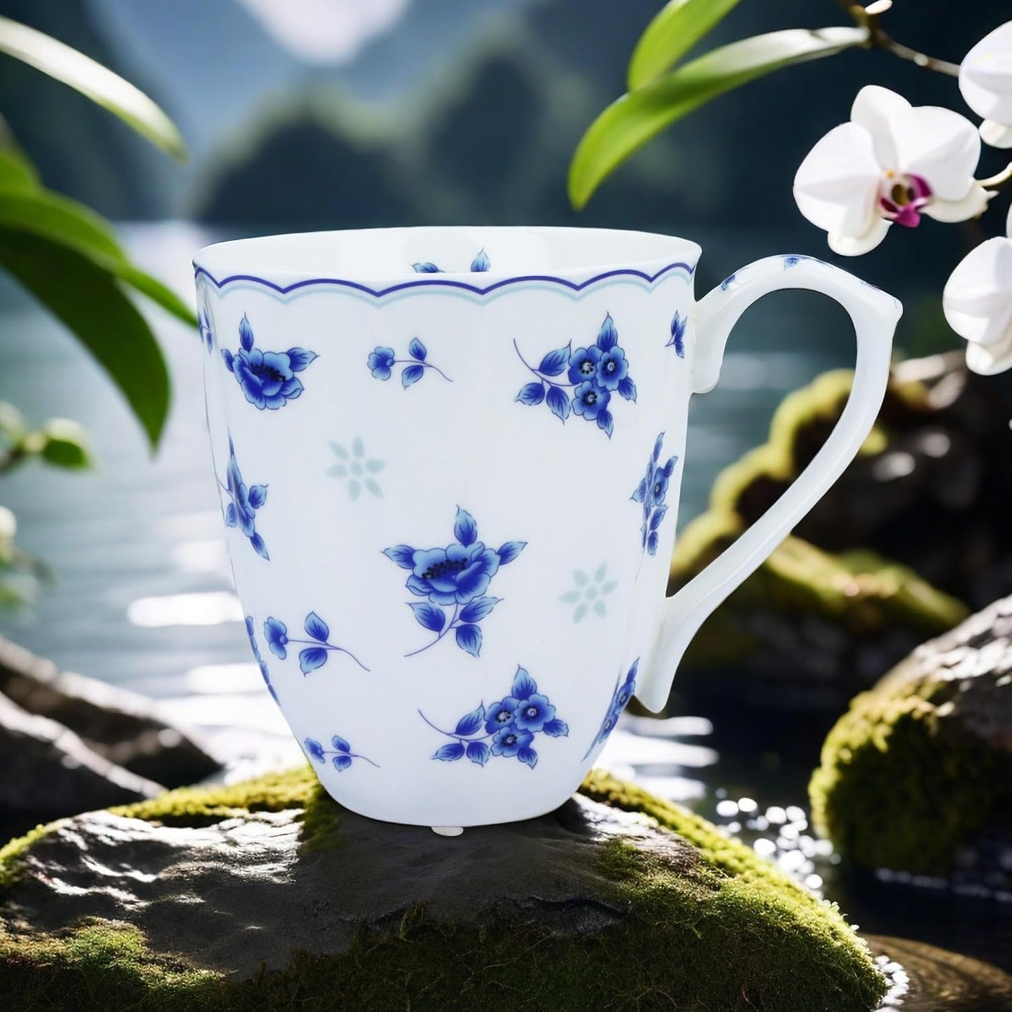 14oz Cute Coffee Mugs for Women Cute Mugs Bone China Floral Coffee Mug Teacups for Mom Women Birthday Gifts Christmas Gifts