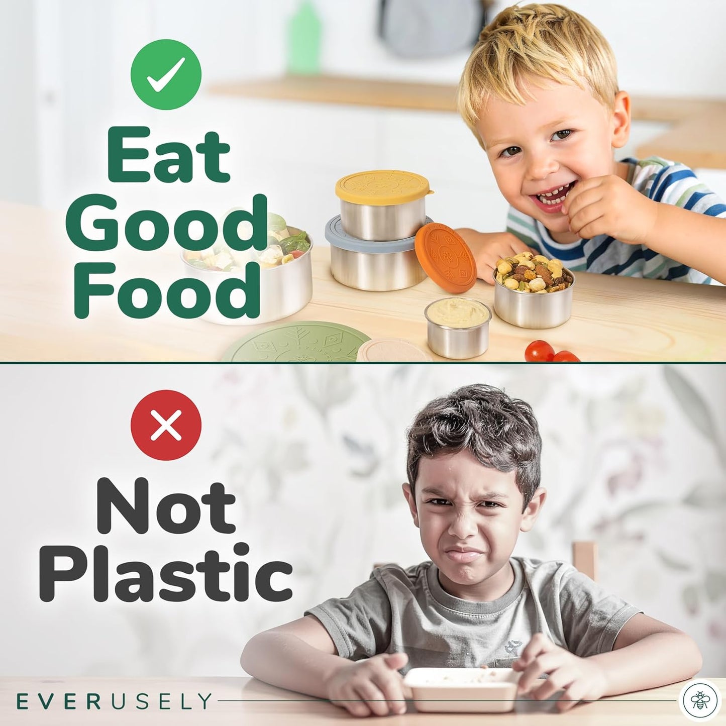 Everusely - Stainless Steel Containers with Lids - Set of 5, Muted Collection - Leakproof Stainless Steel Food Containers - Nesting Snack Holders - Metal Lunch Box - Portable & Reusable Meal Kit