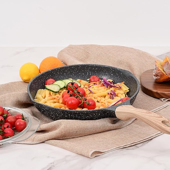 JEETEE Nonstick Frying Pans Set, Nonstick Omelette Skillet Set 3 Pcs, 8" 9.5" 11" Granite Non-Stick Frying pan with Bakelite Handle, Compatible with All Stovetops (Gas, Electric & Induction), Grey