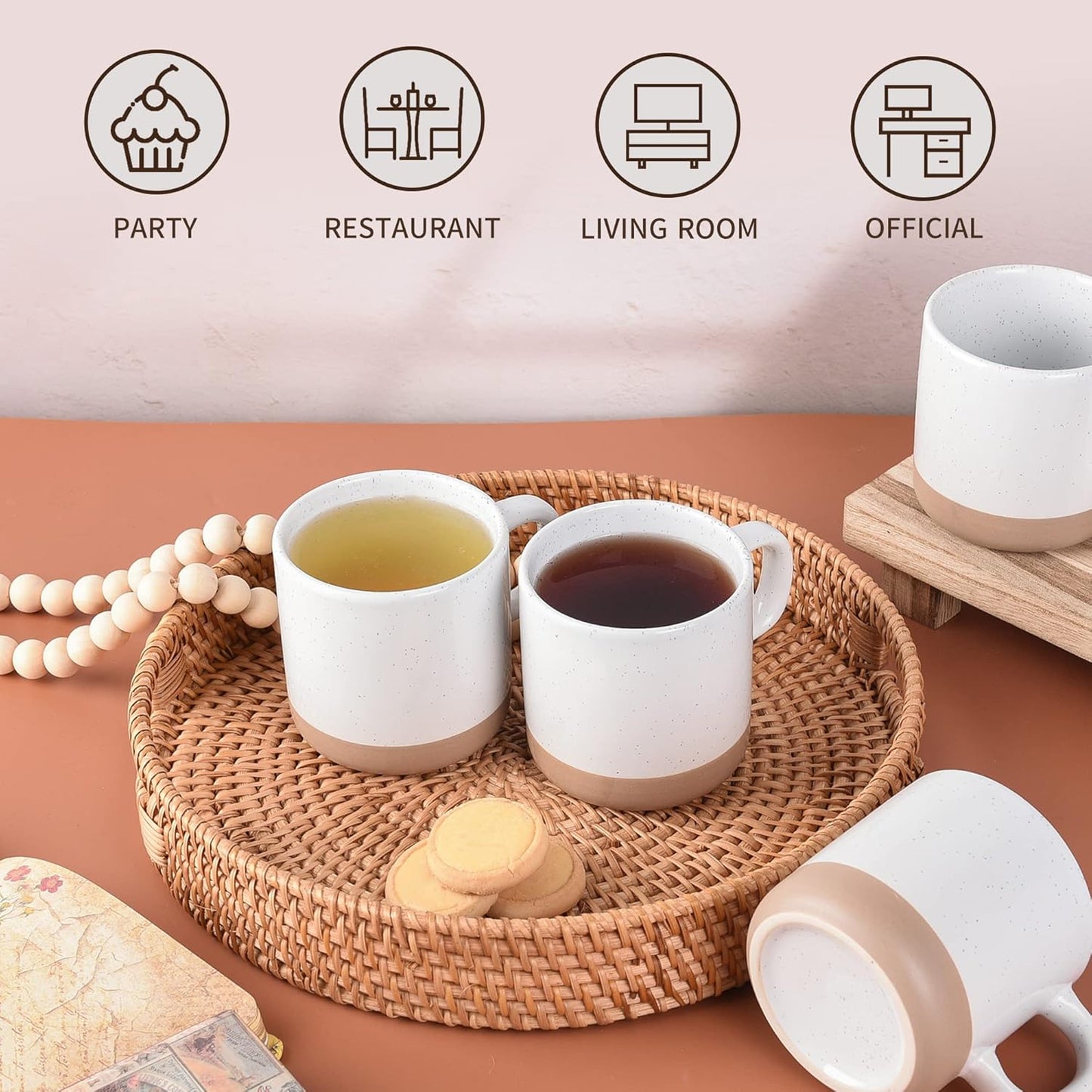 12 oz Coffee Mug Set for 6, Tea Cups with Handle for Coffee, Tea, Cocoa, Milk (White)