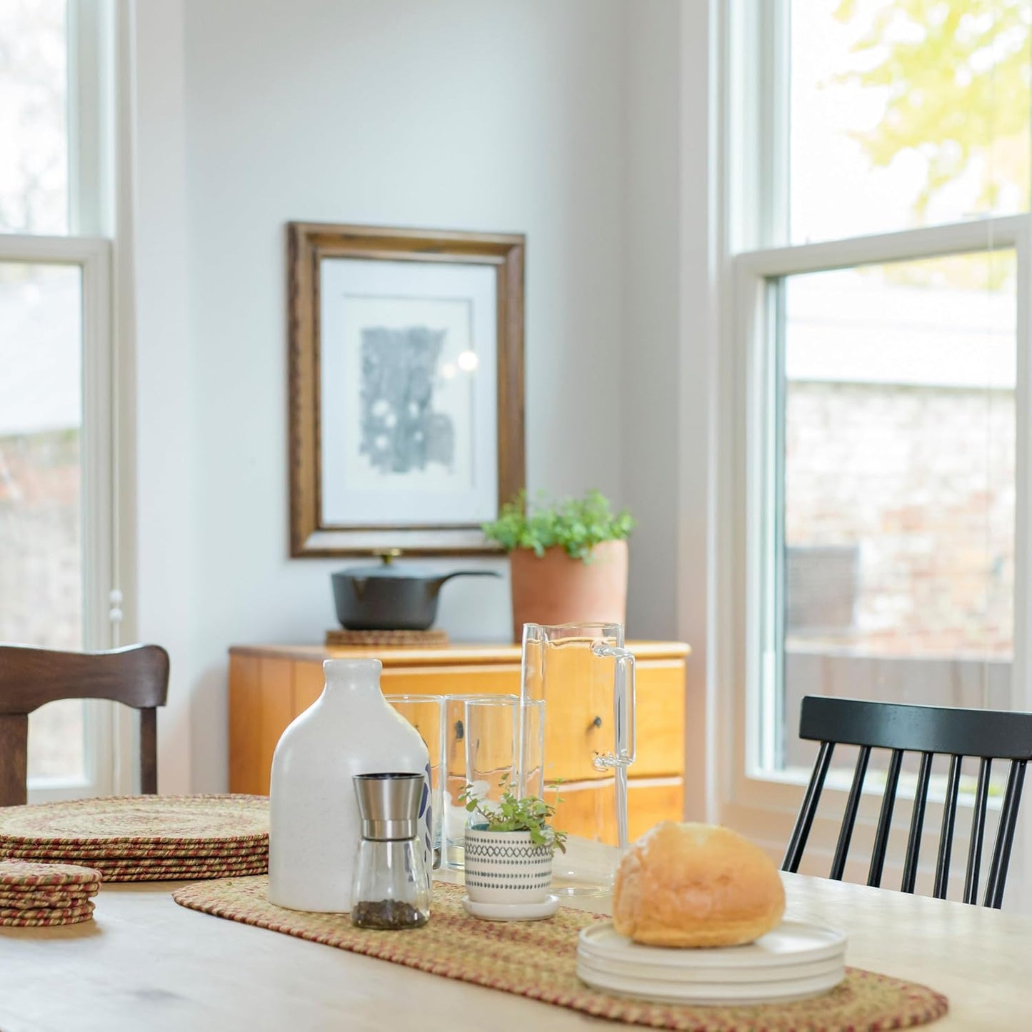 Harvest Jute Braided Table Runner, Warm Country Decor, Set of 2, Multicolor Oval 8x28 - Also Ideal as Stair Treads - Rich Colors, Easy to Clean, Durable and Protects Furniture