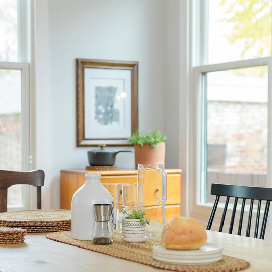 Harvest Jute Braided Table Runner, Warm Country Decor, Set of 2, Multicolor Oval 8x28 - Also Ideal as Stair Treads - Rich Colors, Easy to Clean, Durable and Protects Furniture