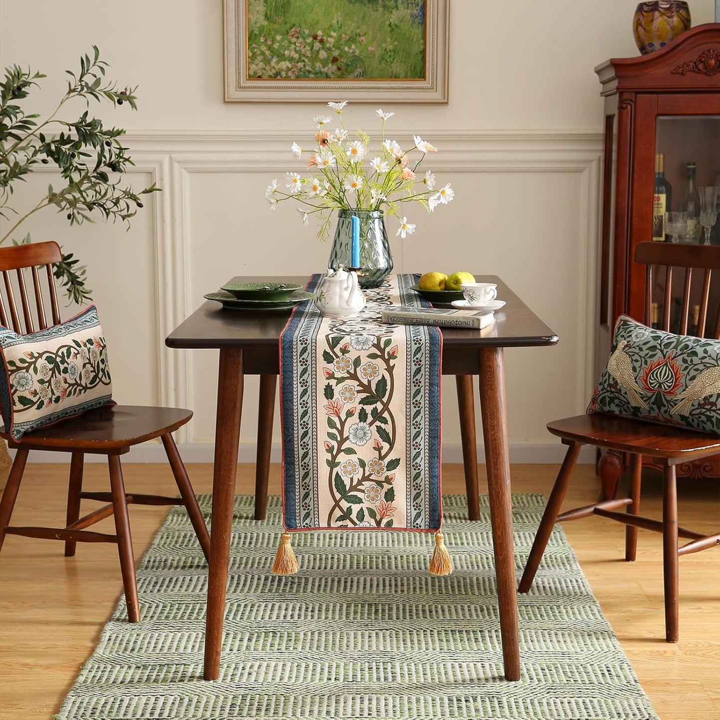 ISAENNE Designer Vintage Elegant Linen Table Runner 71 Inches Long,Colorful Flower Pattern Soft Table Runners for Dining Tables,Thanksgiving,Kitchen Tables,Christmas,12"*71"-Naples C