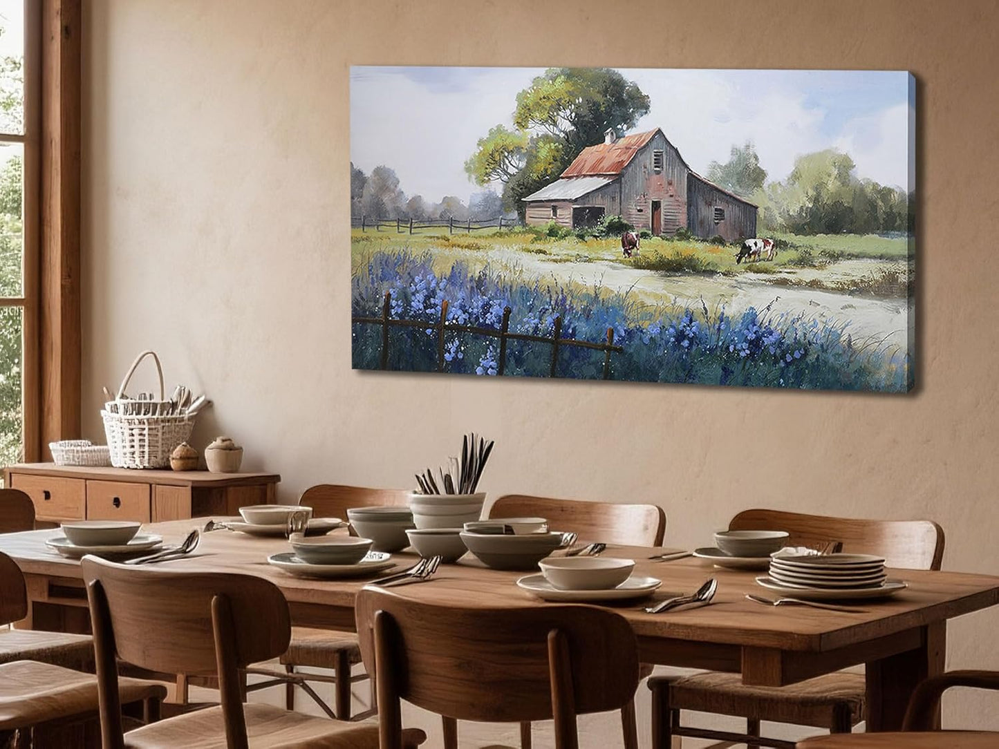 Ardemy Farmhouse Barn Canvas Wall Art for Living Room Large Farm Cow Pictures Paintings Wall Decor Vintage Artwork Bedroom Dining Room Home Office,48"x24"