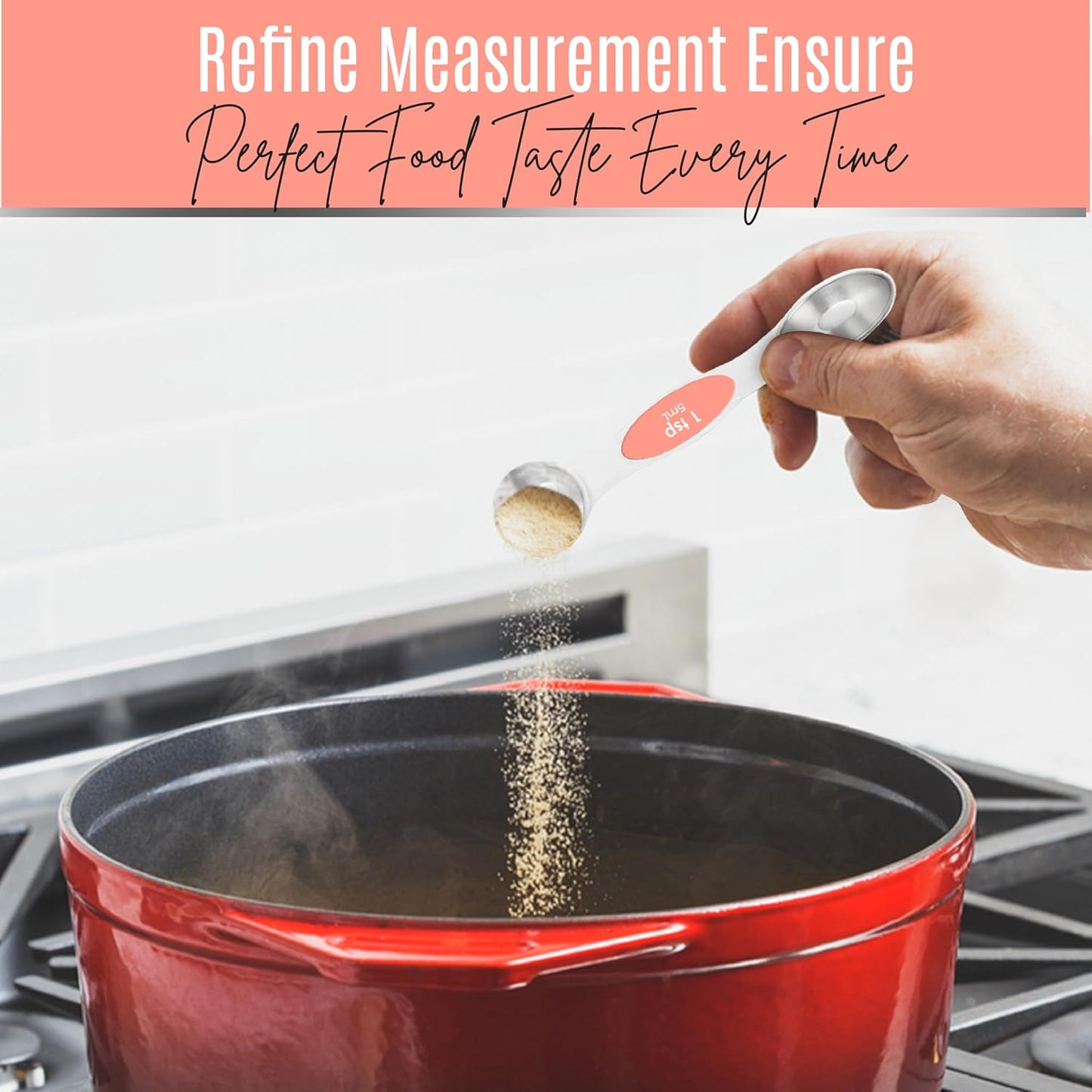 Magnetic Measuring Spoons Set of 9 Stainless Steel Dual-Sided Stackable Measuring Spoon Nesting Teaspoons Measuring Dry and Liquid Ingredients, Fits in Spice Jars Set of 9 (Peach)