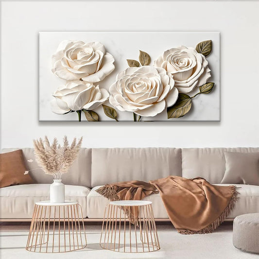 Suconvng Canvas Art Wall Decor Floral Wall Art For Living Room Modern Canvas Wall Decor Prints Pictures For Wall White Flower Wall Art For Hotel Home Artwork 24x48 Inch