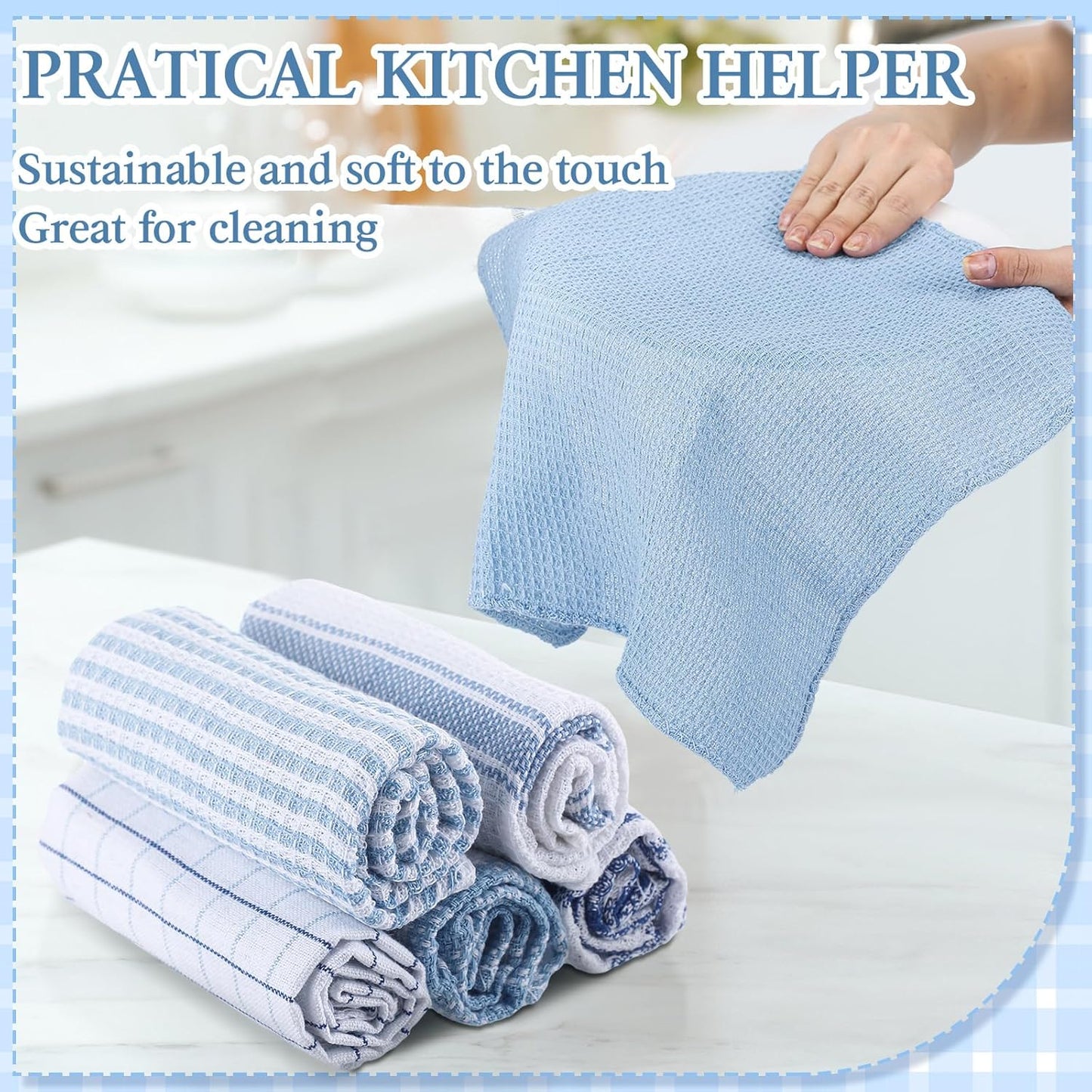 Patelai 12 Pcs Kitchen Dish Cloths for Washing Dishes Cleaning Cloth Absorbent Dish Rags Drying Cleaning Towels for Scrubbing Wipe Glass Home and Kitchen(Blue,13.8'' X 13.8'')