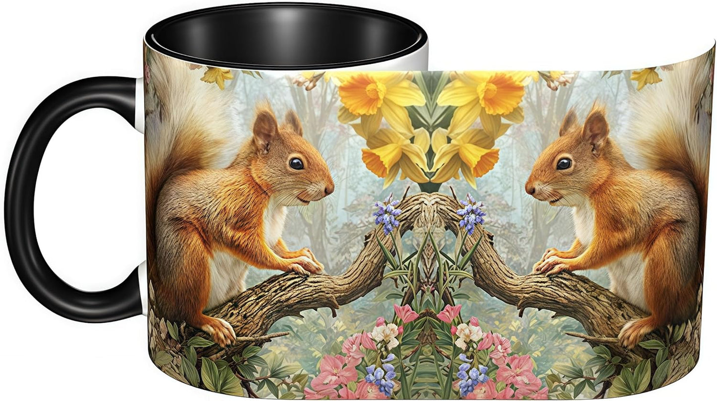FyLybois Squirrel Coffee Mug Ceramic Coffee Cup with Handle Microwave Safe for Home or Office Gifts for Women and Men