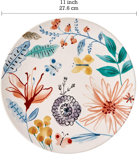 Bico Blossom Symphony Dinner Plates Set of 4, 11 Inch Large Ceramic Plates for Pasta, Steak, Stylish Serving Dishes, Microwave and Dishwasher Safe, Gift for Housewarming and Thanksgiving