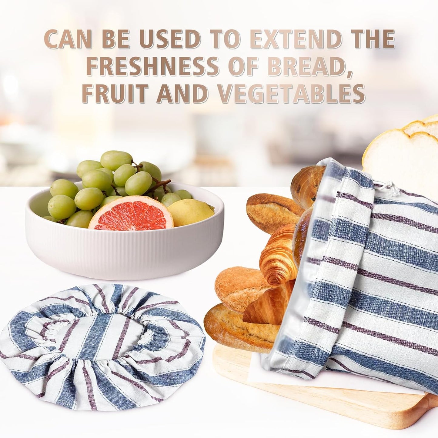 3 Packs Reusable Linen Bread Bags for Homemade Sourdough, Large Easy to Clean TPU Lining Storage Bags with Proofing Bowl Cover, Store Bread & Keep Fresh, Baking Supplies Gift for Bakers