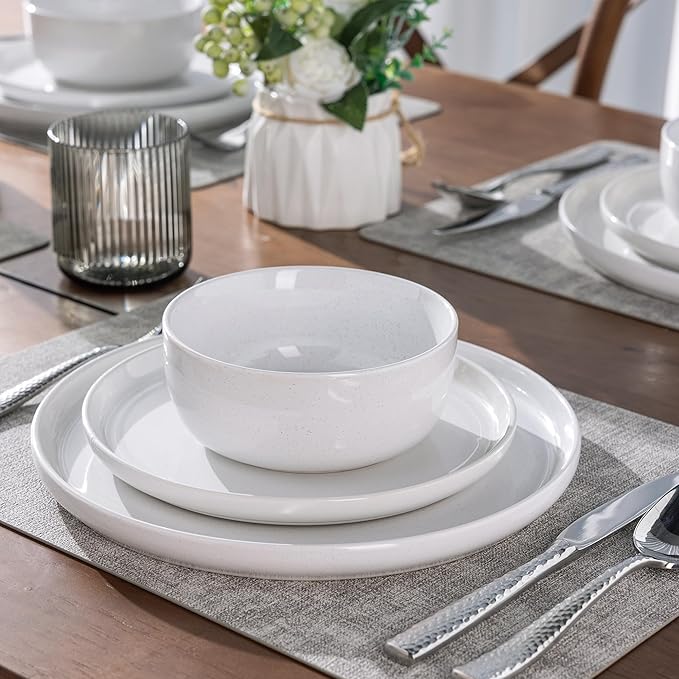 AmorArc Dinnerware Sets for 4, 12 Pieces Ceramic Plates and Bowls Set, Handcrafted Stoneware Plates Sets, Dishwasher & Microwave Safe Dishes