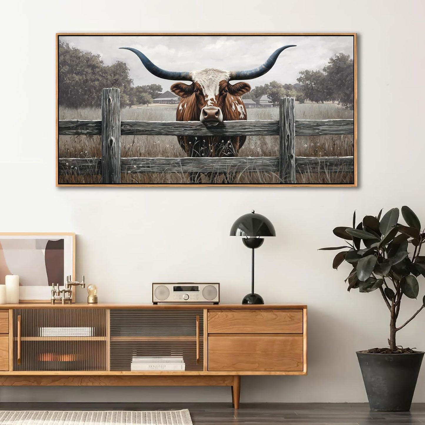 Highland Cow Wall Art - Rustic Farmhouse Wall Art for Country Wall Decor, Vintage Artwork for Walls, Framed Pictures for Living Room, Large Canvas Painting for Bedroom Above Bed 24×48IN