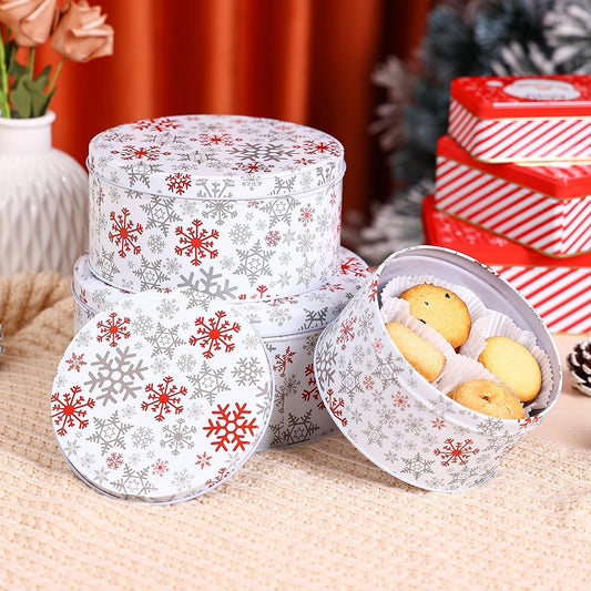 Cookie Tin Round Storage Tins for Christmas Gift Giving, 3Pcs Extra Thick Metal - Large, Medium and Small Sizes