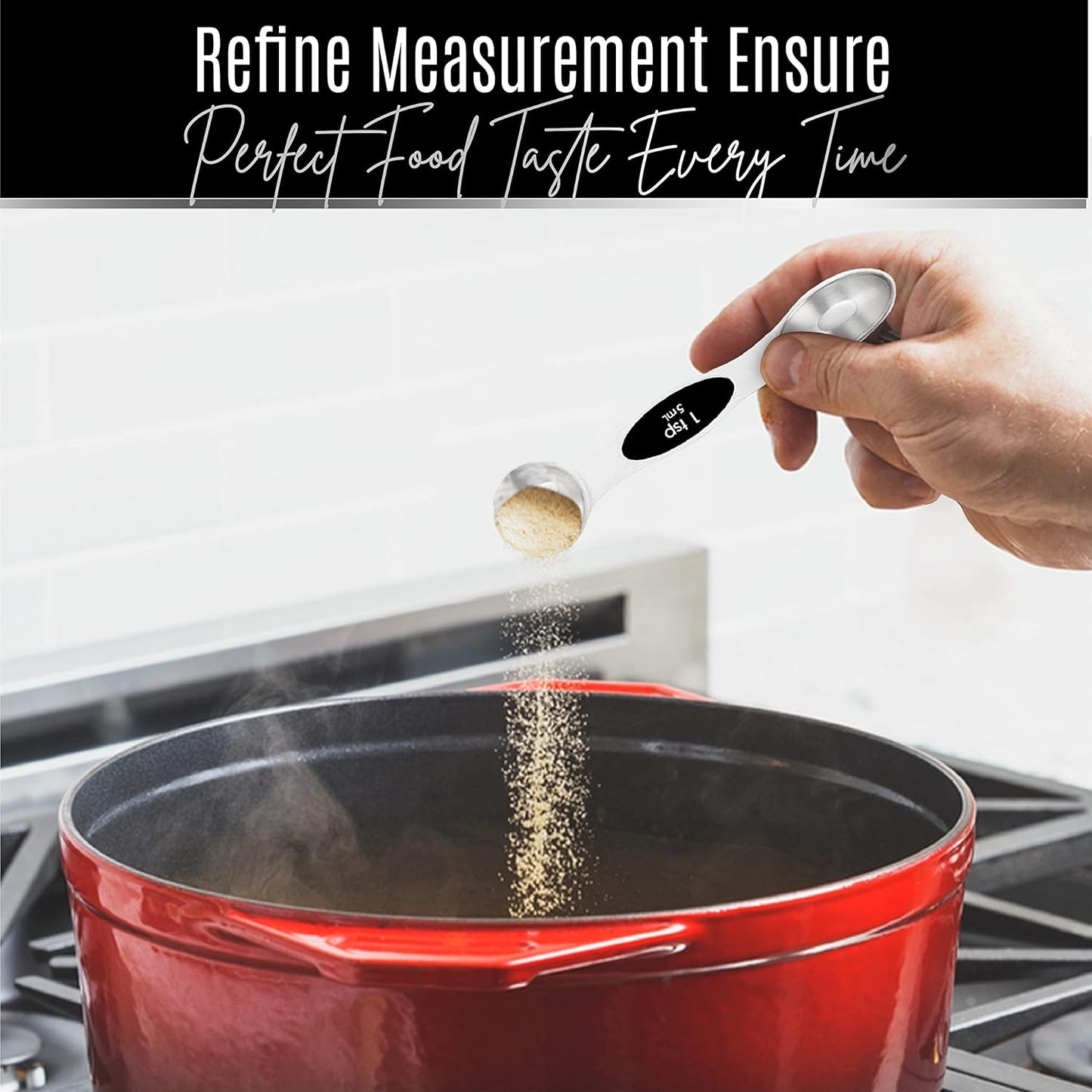 Nextop Stainless Steel Magnetic Measuring Spoons Set – 9 Pieces Dual-Sided Stackable Magnetic Teaspoons and Tablespoons for Dry & Liquid Ingredients – Kitchen Gadgets for Baking & Cooking – Black