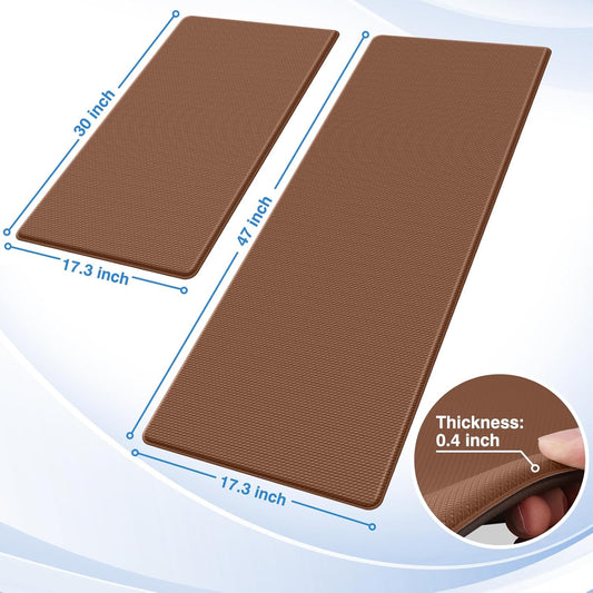 StepRite Kitchen Mats, 2PCS Kitchen Rugs, Cushioned Anti Fatigue Kitchen Mats for Floor, Non-Slip Standing Desk Mat, Waterproof Kitchen Rug Set for Floor, Office, 17.3"x30"+17.3"x47", Terracotta Brown