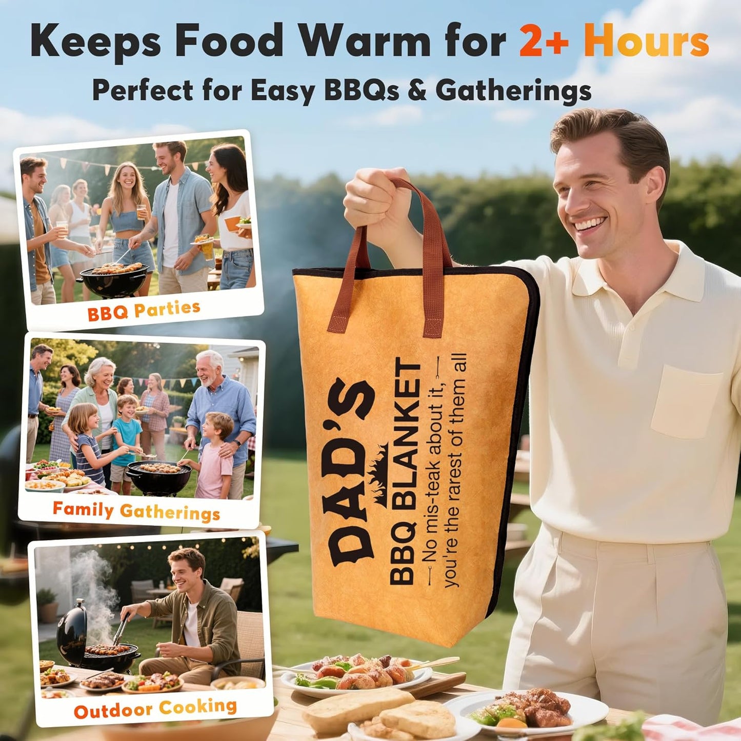 Gifts for Dad BBQ Blanket for Resting Meat, Dad Christmas Birthday Gifts for Father New Dad Bonusdad Stepdad from Daughter Son, 21in Meat Resting Blanket Insulated Reusable Wide Mouth Meat Resting Bag