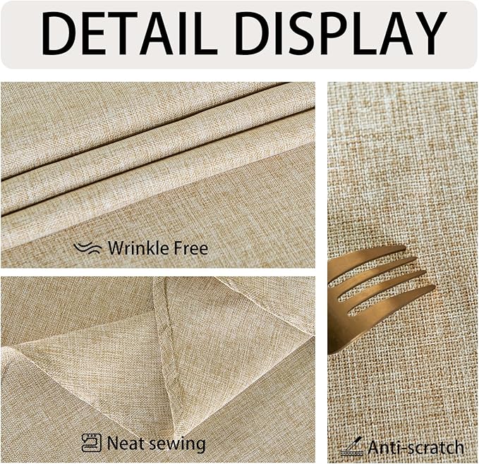 JIUZHEN 2 Pack Rectangle Table Cloth Faux Linen Farmhouse Tablecloth Wrinkle and Stain Resistant Decorative Fabric Table Cover for Kitchen, Dining Room, Parties and Camping, Beige, 60 x 84 Inch