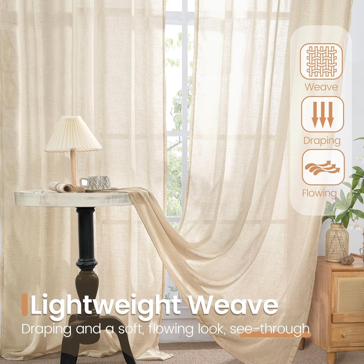 BGment 40 Inch Length Burlap Linen Curtains for Kitchen Window - Short Semi Sheer Drapes Natural Light Filtering with Rod Pocket for Cafe Bathroom Bedroom Lightweight, 2 Panels Set, 42 X 40 Inch