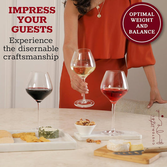 Gusto Nostro Crystal Wine Glasses Set of 6, 22 Oz Long Stem Modern Wine Glasses for White and Red Wine, Dishwasher Safe, Fancy, Elegant, Large and Tall Wine Glass for Wedding Christmas Anniversary