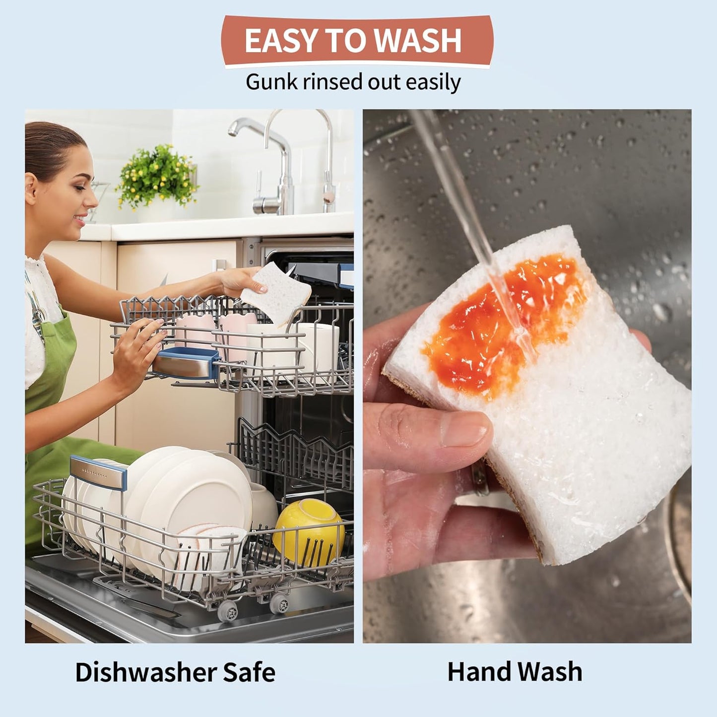 HOMERHYME Natural Dish Sponge 48 Pack, Non-Scratch Scrub Sponge, Eco Multipurpose Kitchen Sisal Fiber Cellulose Sponge, Odor-Less Dual-Sided for Dish Washing & Household Cleaning