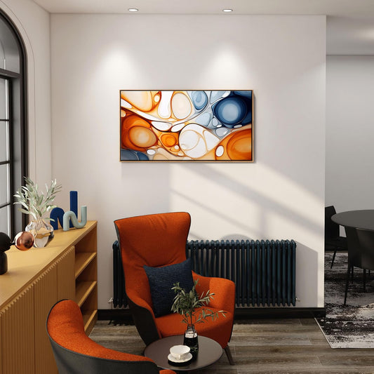 KLAKLA Orange and Blue Abstract Wall Art - Modern Picture Artwork for Wall Decor - Frame Wall Art for Living Room Office Bedroom
