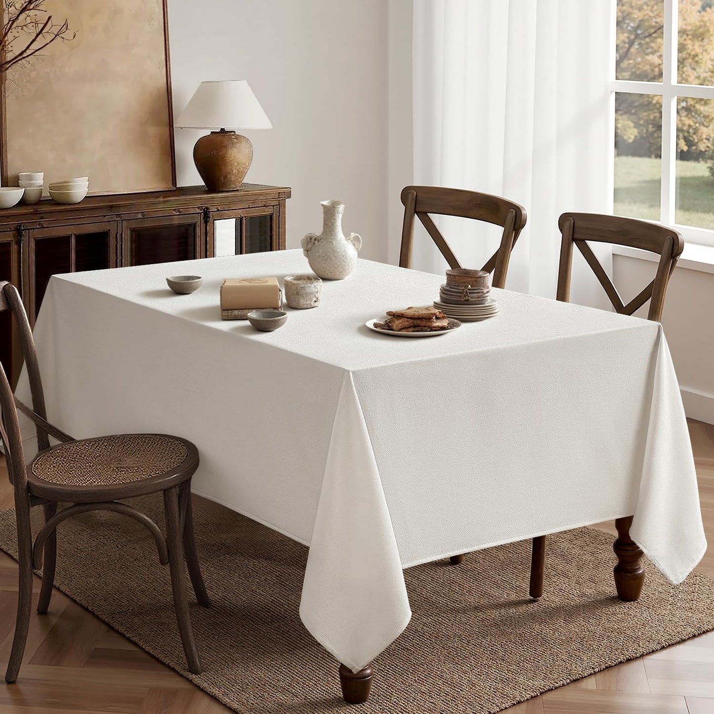 MIULEE White Linen Tablecloth 60x84 Inch Rectangle Table Cloth Waterproof,Stain Resistant & Wrinkle Resistant for Dining Party Wedding