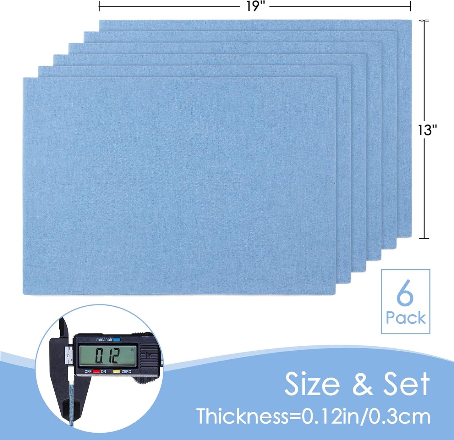 MANSPHIL Light Blue Placemats Set of 6 Double Layer Thick Fabric Table Mats Faux Linen Place Mats Heat Resistant Washable Wrinkle Free Dining Kitchen Table Decor, 13x19 Inch Oeko Tex Placemat